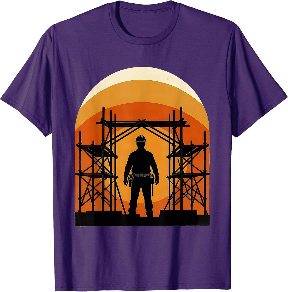 Construction Worker Sunset Scaffolding Graphic T-Shirt - Purple