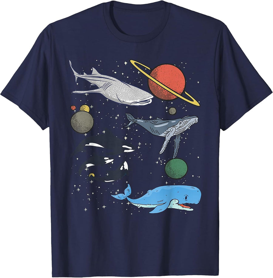 Galaxy Space White Shark Fin Costume Adult Mens Womens Shark T-Shirt - Navy Blue