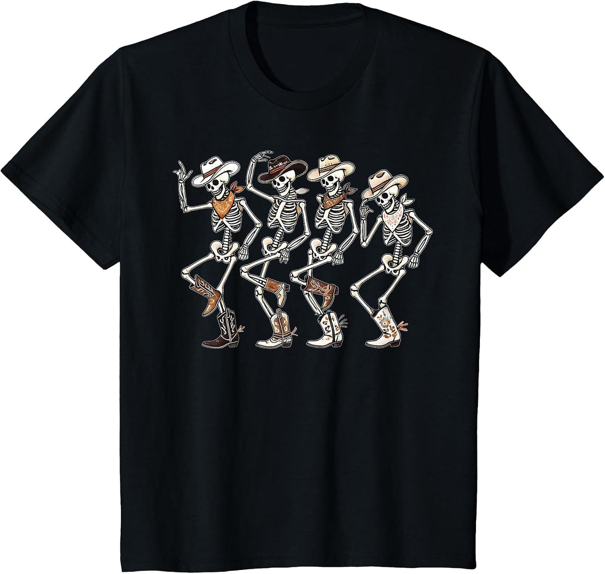 Dancing Skeleton Cowboys Western Country Rodeo Halloween Tees T-Shirts Men Women - Black
