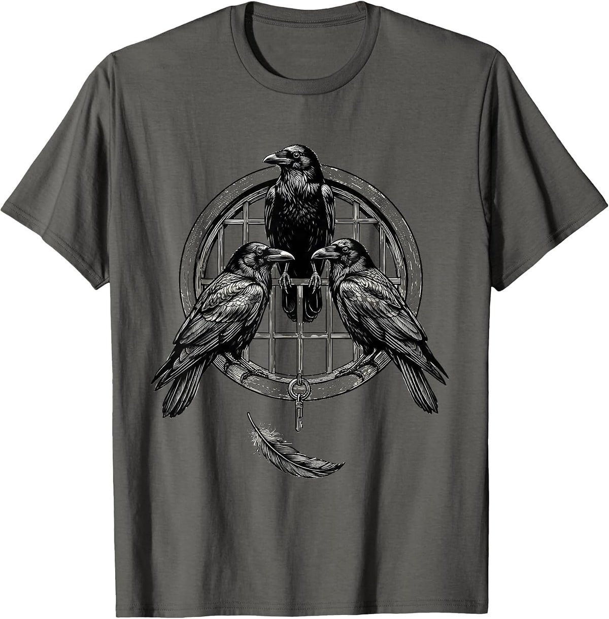 Men's Three Crows Murder Pun Gothic Bird Lover Humor T-Shirt - Asphalt Grey