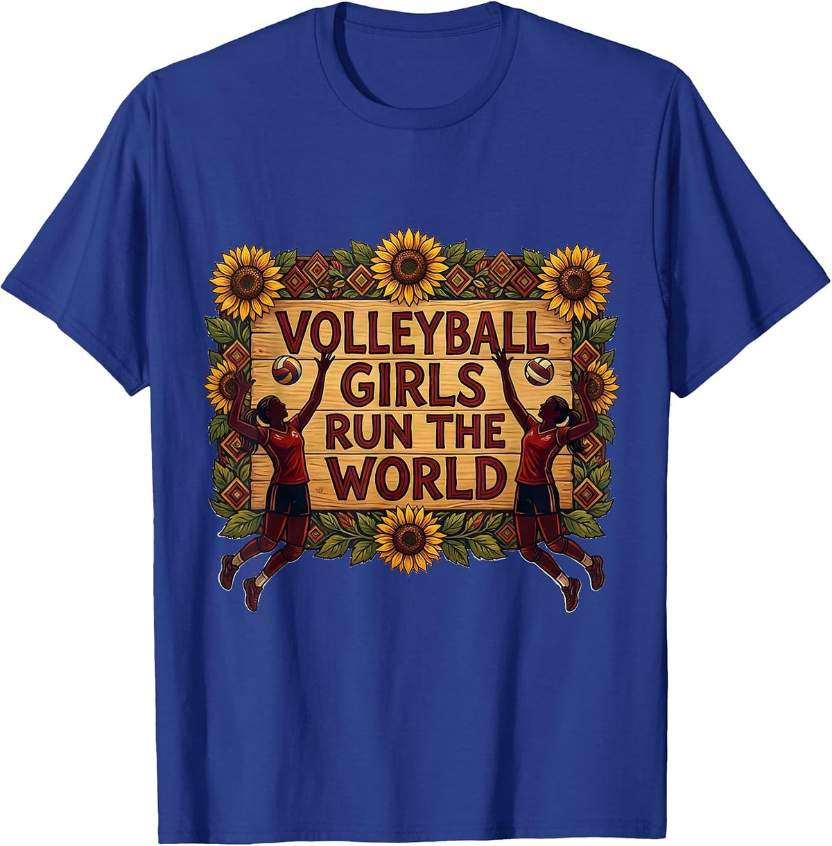Volleyball Girls Run The World Sport Design T-Shirt - Royal Blue