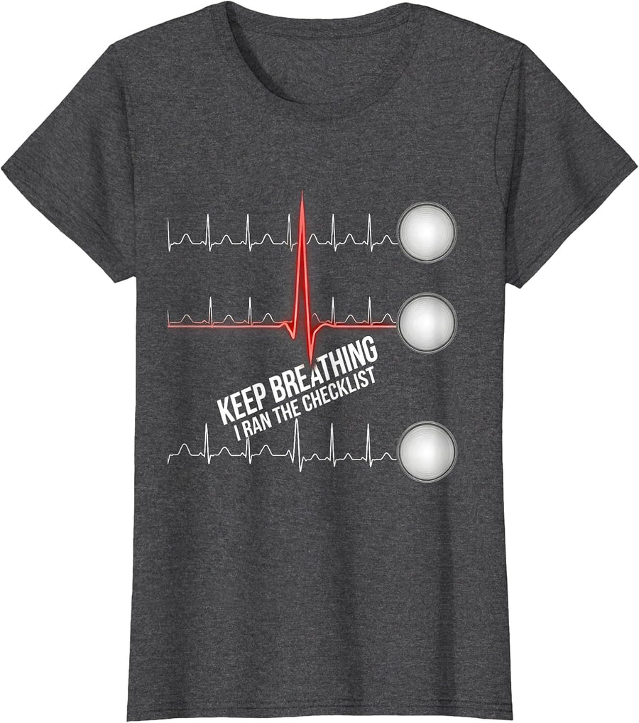 Women's Keep Breathing, I Ran The Checklist Funny EMT Paramedic Dark T-Shirt - Dark Heather Grey
