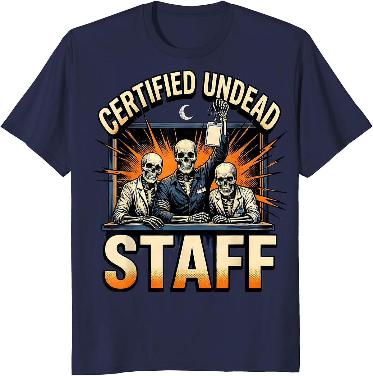 Men's Certified Undead Staff Funny Pharmacy Technician Halloween T-Shirt - Navy Blue