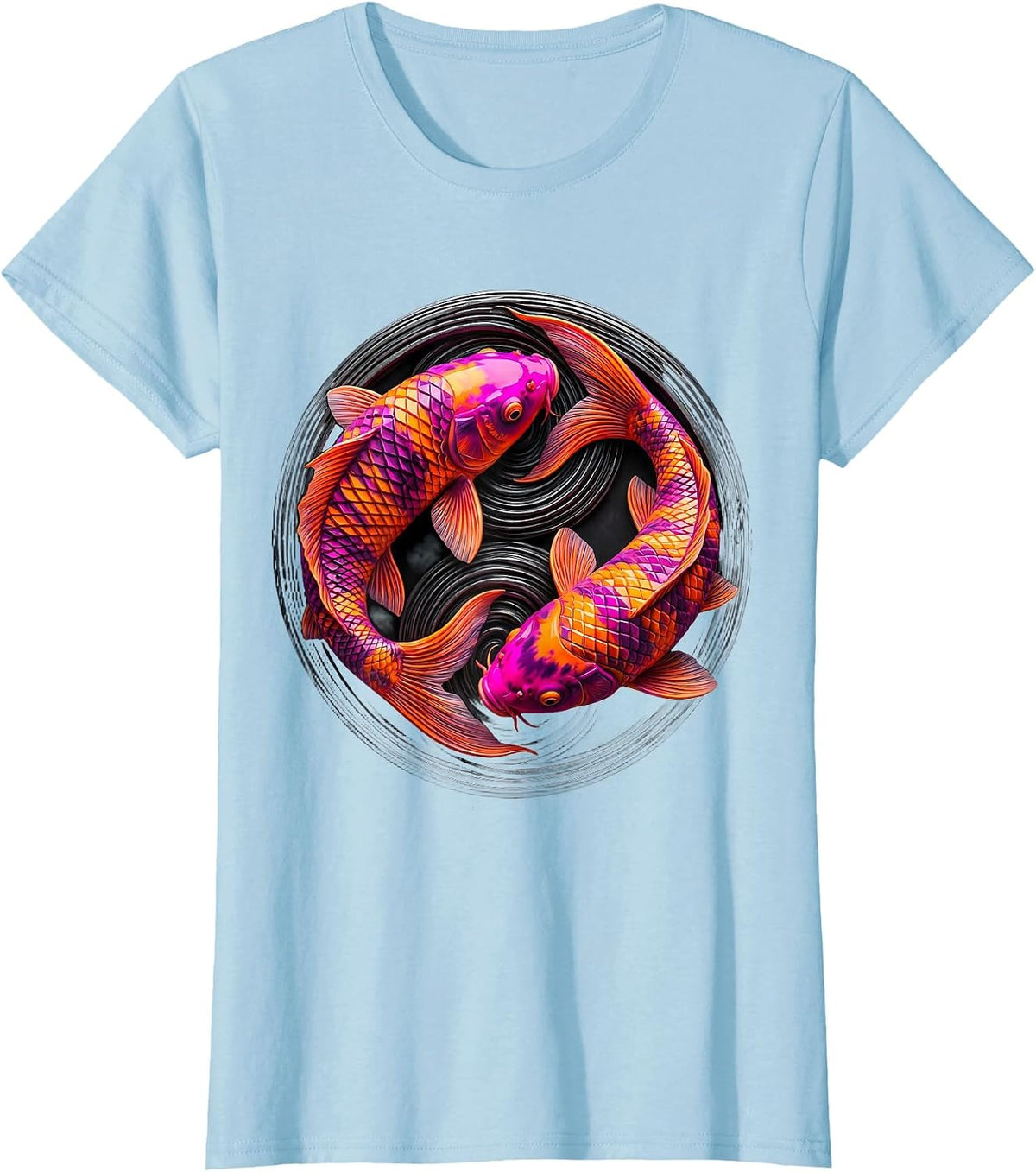 Tie Dye Koi Fish Spiral Current Illustration T-Shirt - Baby Blue