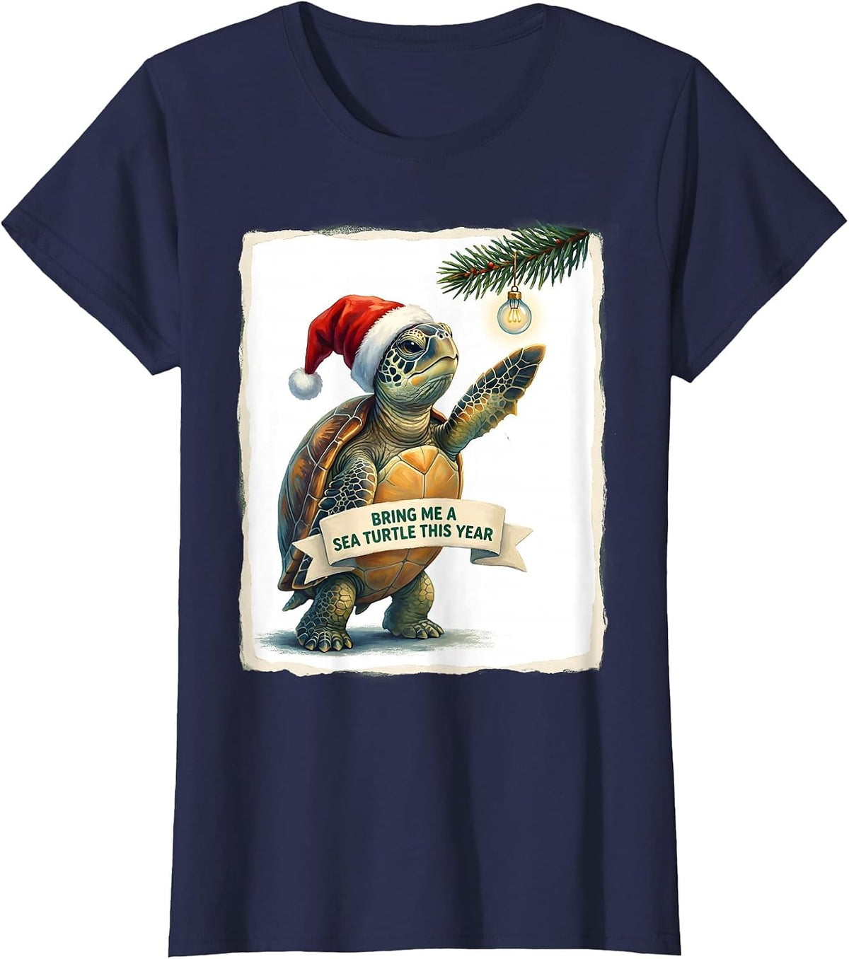 Women's Bring Me A Sea Turtle This Year Whimsical Sea Turtle Lover T-Shirt - Navy Blue