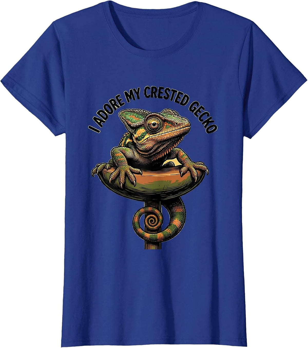 Women's I Adore My Crested Gecko Cute Cartoon Reptile Lover Novelty T-Shirt - Royal Blue