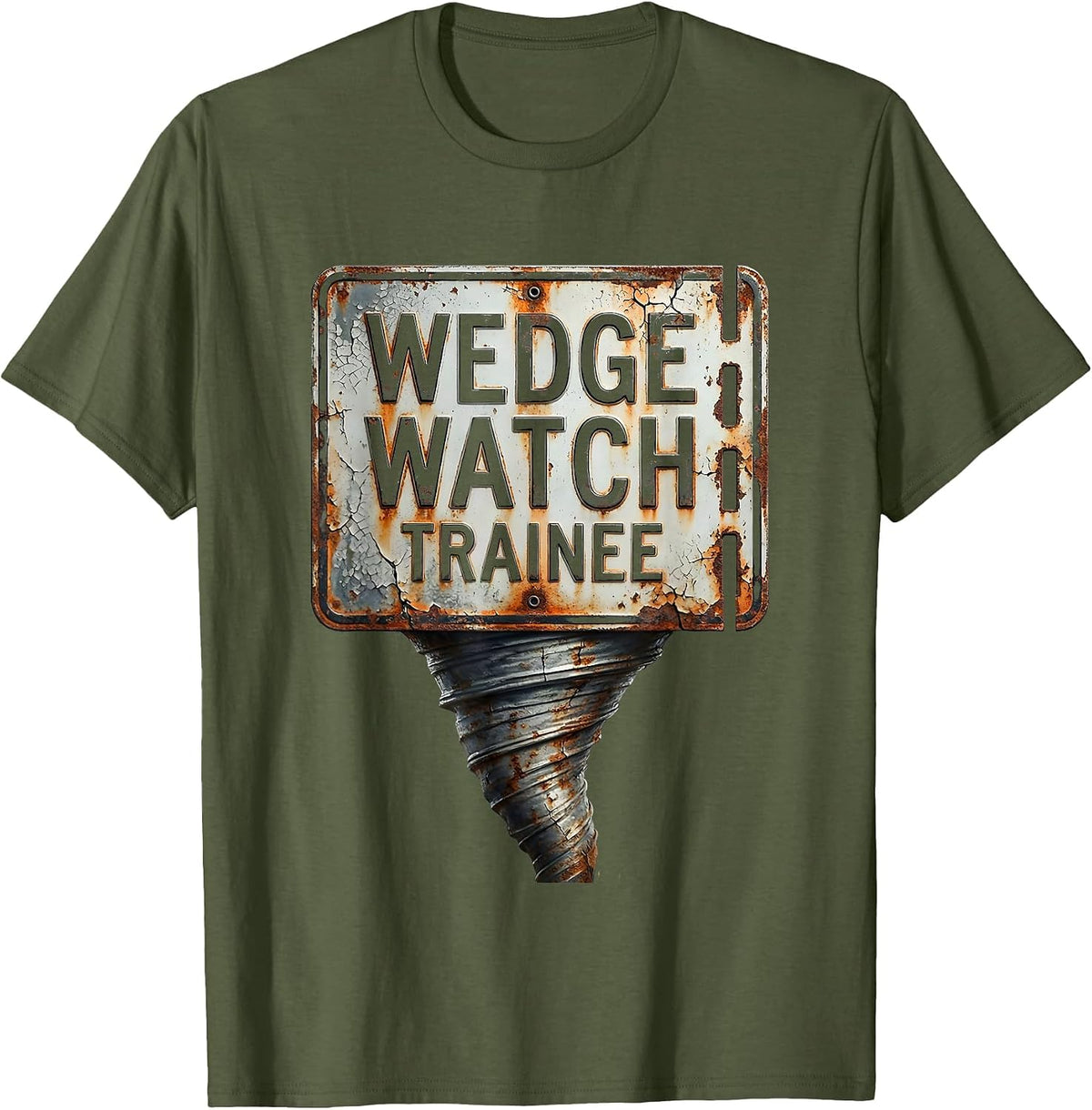 Wedge Watch Trainee Distressed Storm Chaser Tornado T-Shirt - Olive Green