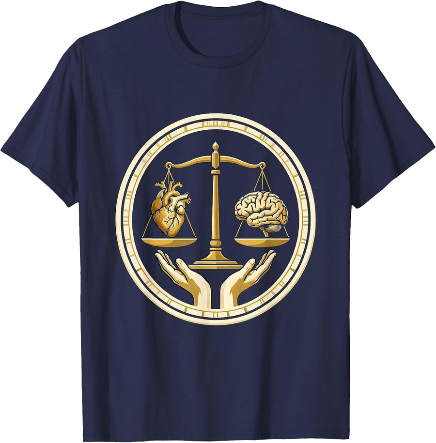 Occupational Therapy Balance Scale Heart Brain T-Shirt - Navy Blue