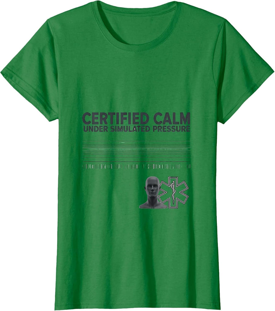 Women's Certified Calm Under Simulated Pressure Funny EMT T-Shirt - Kelly Green