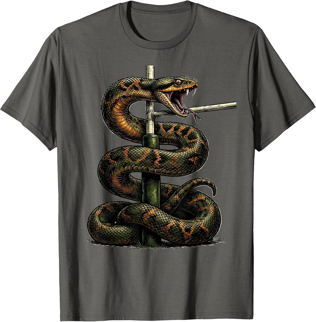 Serpent Coiled Rugby Goalpost Graphic T-Shirt - Asphalt Grey