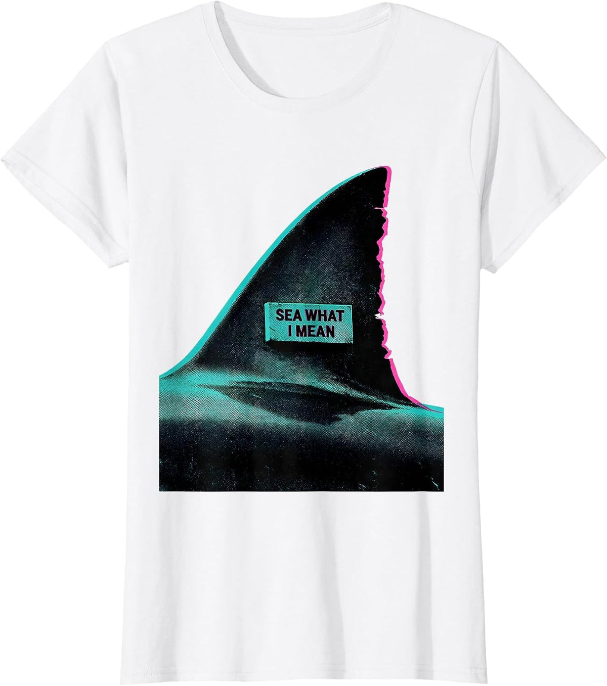 Sea What I Mean Risograph Shark Humor Ocean Animal Lover T-Shirt - White