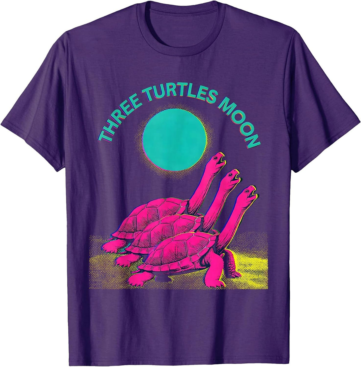 Three Turtles Moon Funny Animal Meme Parody Pet Lover Humor T-Shirt - Purple