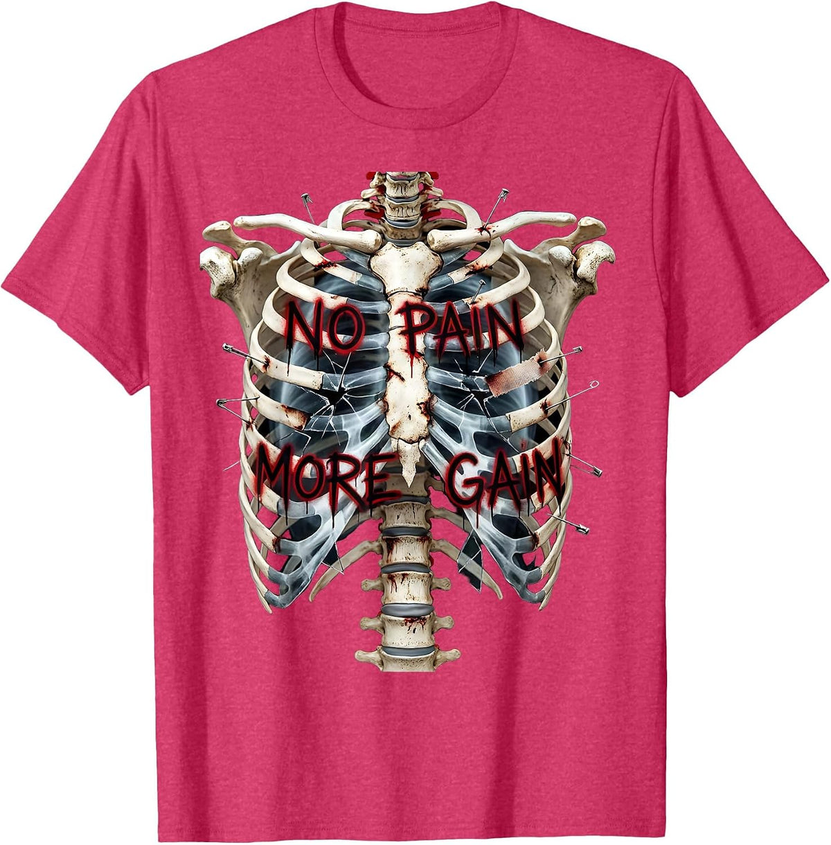 No Pain More Gain Physical Therapy Design T-Shirt - Red Heather