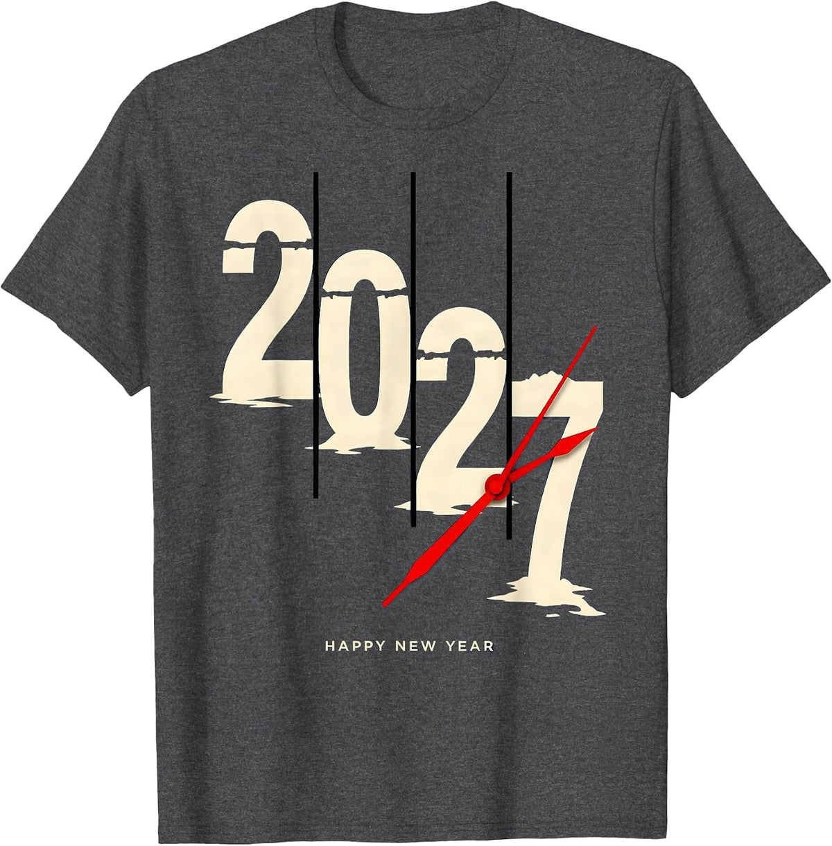 Happy New Year 2027 Stencil Graphic Novelty Party Wear T-Shirt - Dark Heather Grey