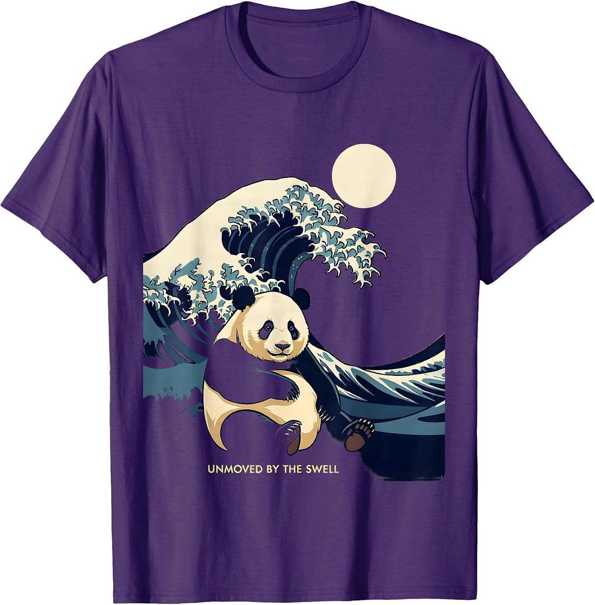 Men's Unmoved By The Swell Flat Vector Japanese Art Panda Surfing T-Shirt - Purple