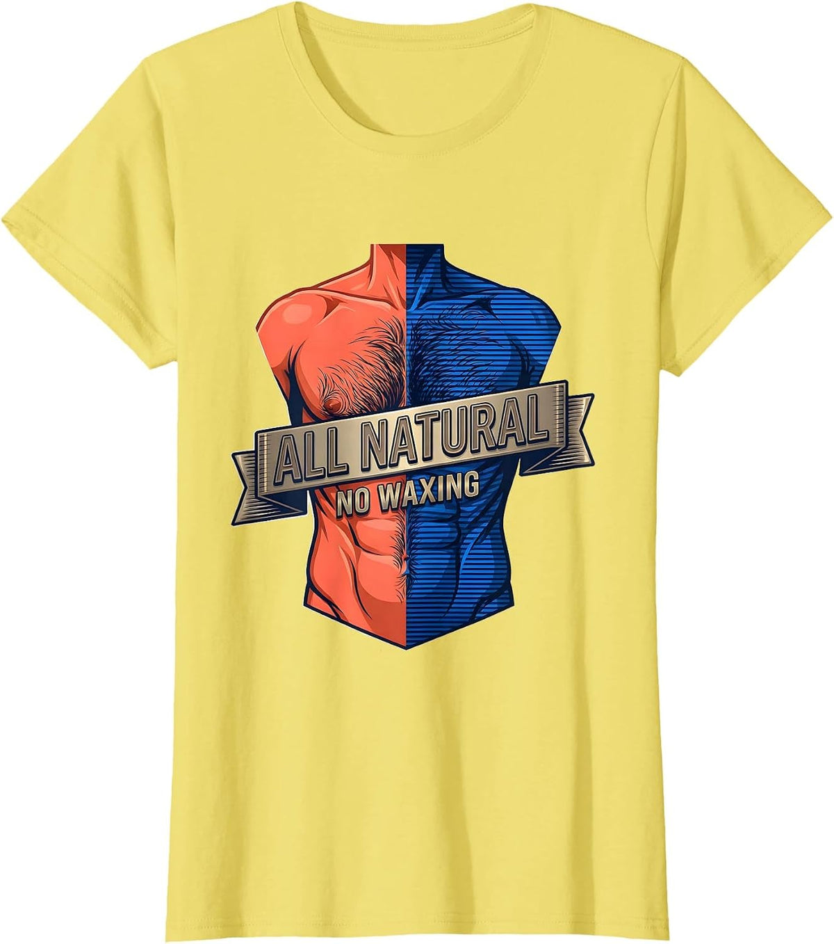Women's All Natural No Waxing Hairy Chest Humor Design T-Shirt - Lemon Yellow