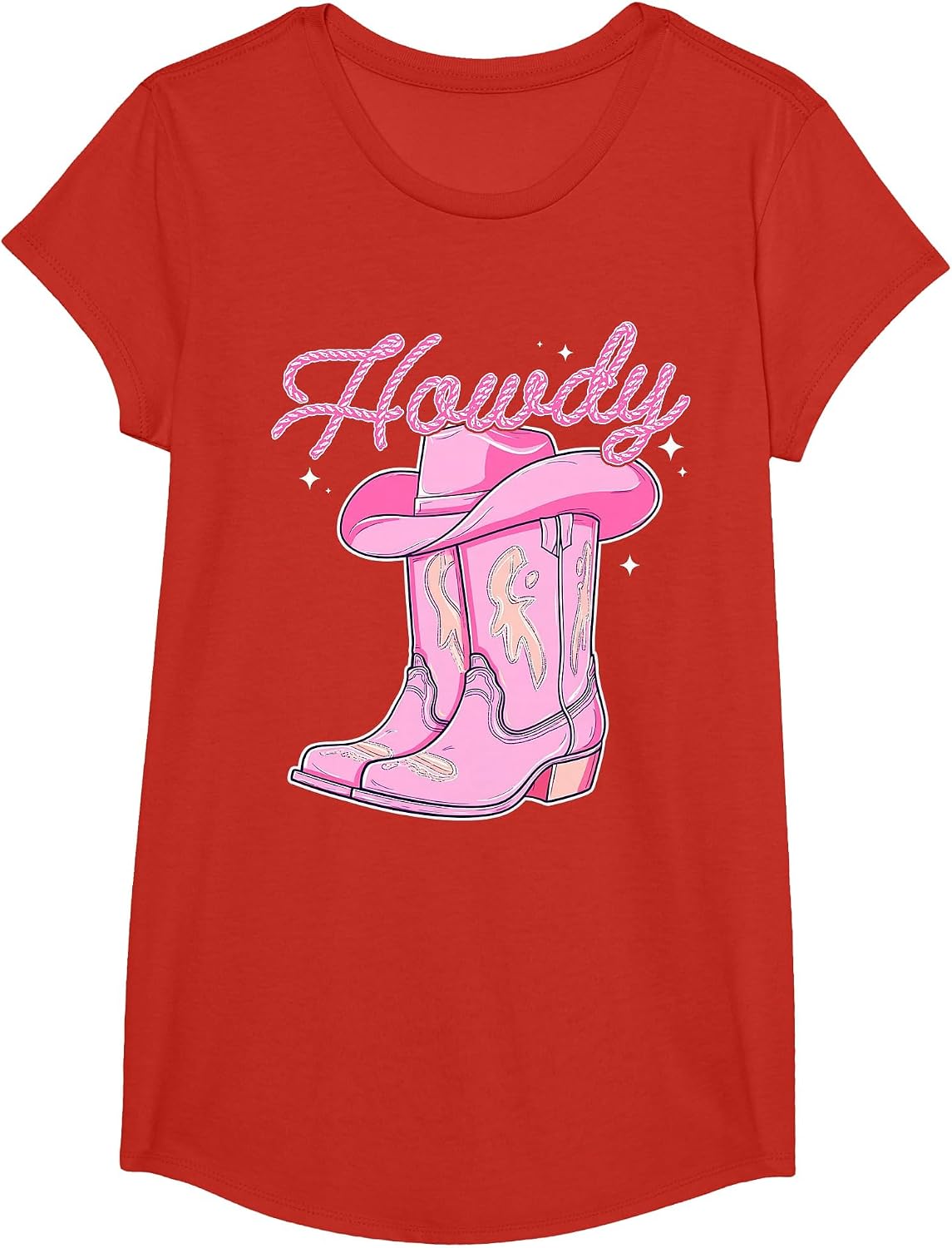 Cute Howdy Pink Cowgirl Boot Hat Western Rodeo Women Girl T-Shirt - Girls Red