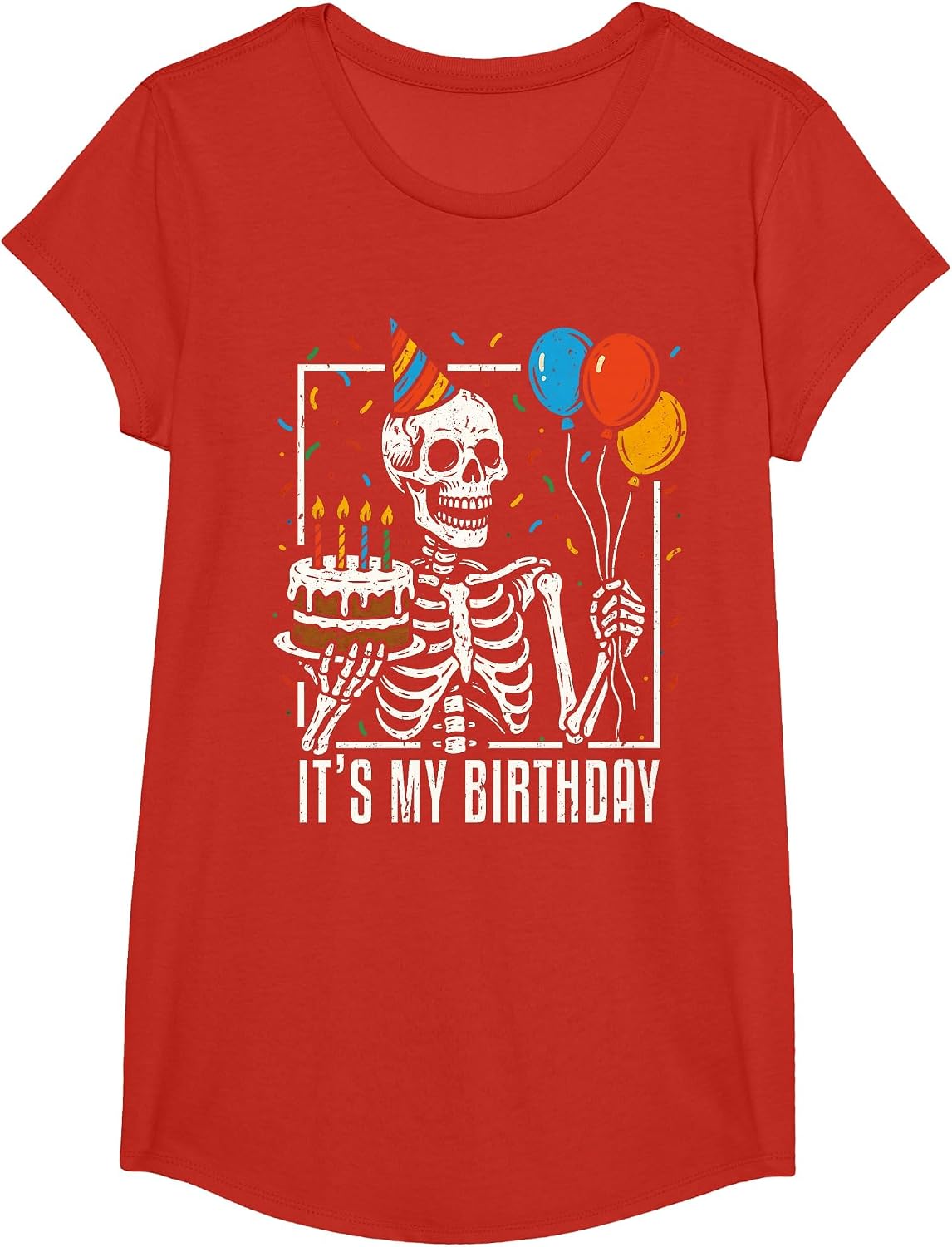 Skeleton It's My Birthday Skull Halloween Birthday Party T-Shirt - Girls Red