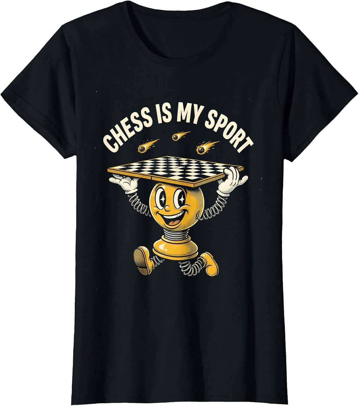Women's Chess Is My Sport Retro Cartoon Chess Player Lover Humor T-Shirt - Black