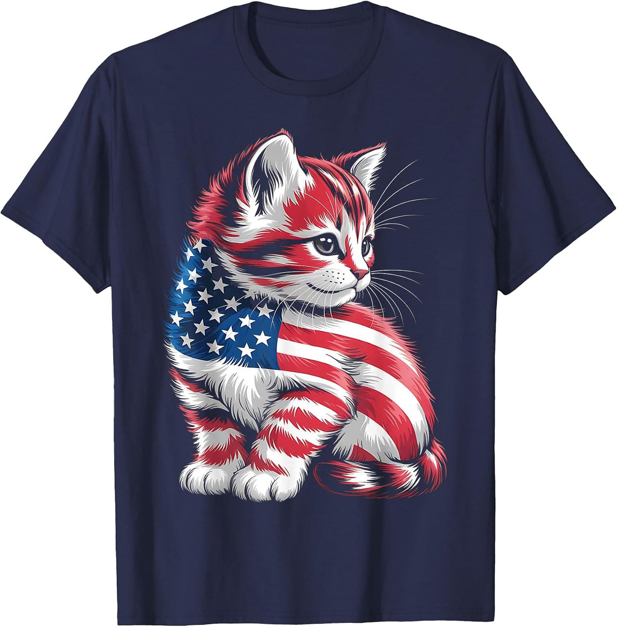 Memorial Day Cat and Independence Day Pride 4th of July Cat T-Shirt - Navy Blue