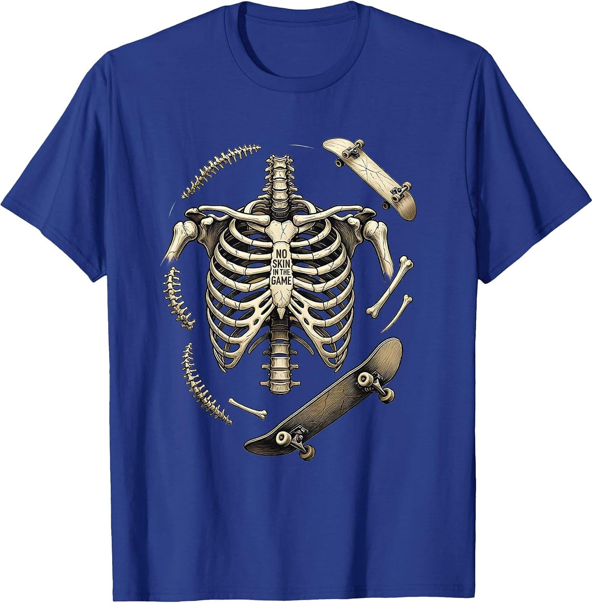 Skeleton Skateboarding No Skin In The Game T-Shirt - Royal Blue