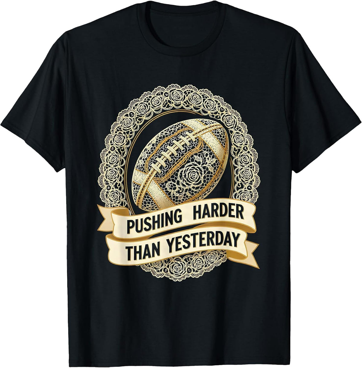 Men's Pushing Harder Than Yesterday Rugby Design T-Shirt - Black