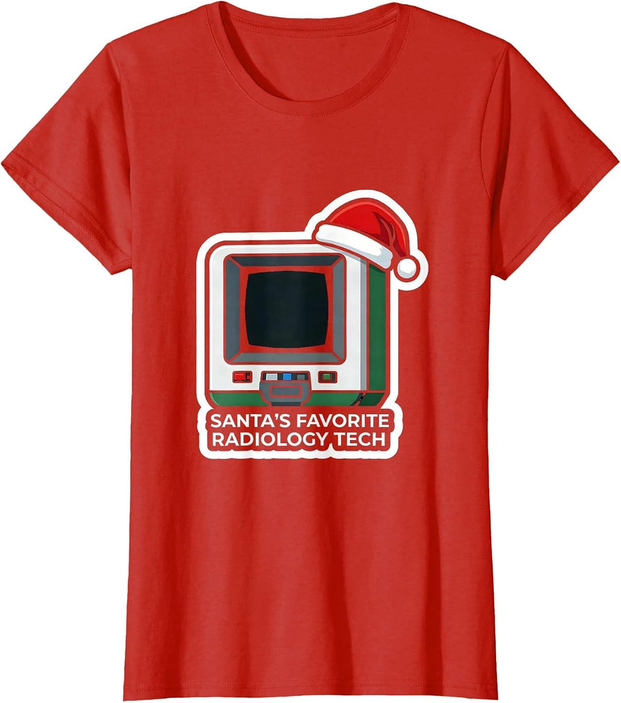 Women's Santa's Favorite Radiology Tech Funny Xray Tech Christmas T-Shirt - Red
