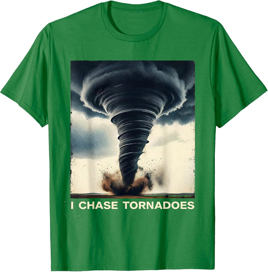 Men's I Chase Tornadoes Distressed Storm Chaser Meteorology T-Shirt - Kelly Green