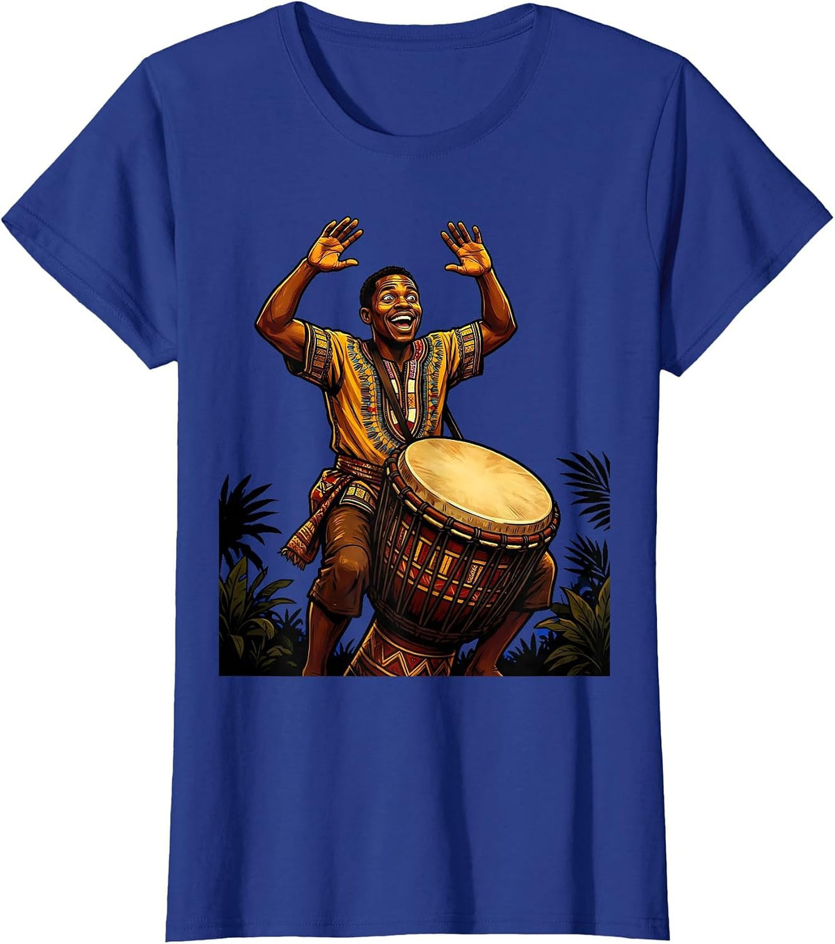 Women's Garifuna Drummer Honduras Cultural Art T-Shirt - Royal Blue