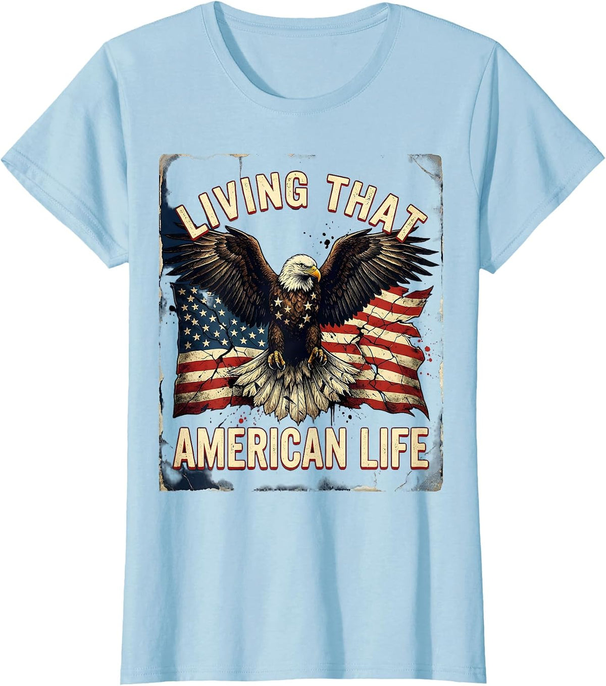 Boys Living That American Life Flag Design T-Shirt - Baby Blue