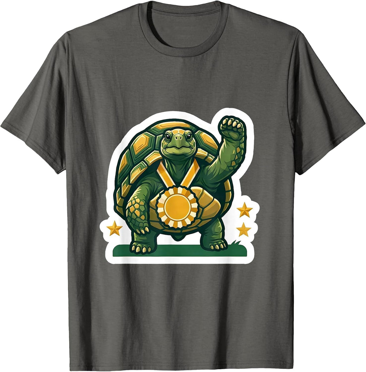 Men's Compact Die-Cut Tortoise Sticker Funny Animal Lover Humor T-Shirt - Asphalt Grey