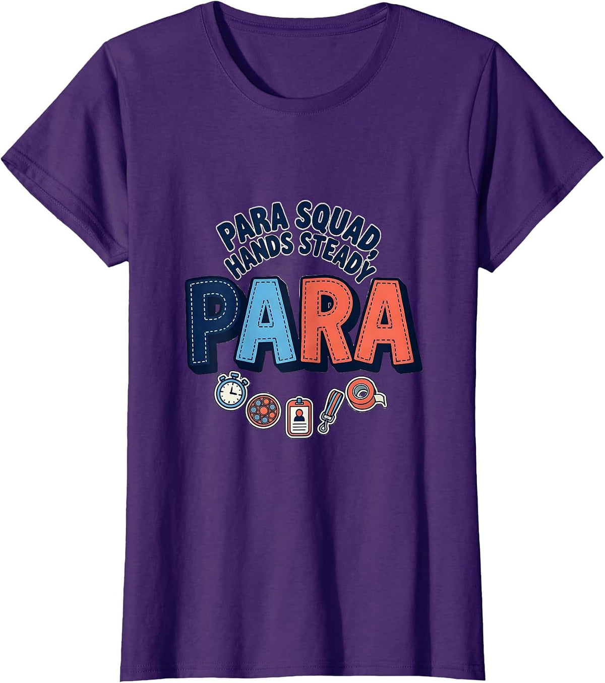 Women's Para Squad Hands Steady Cartoon Paraprofessional Back To T-Shirt - Purple