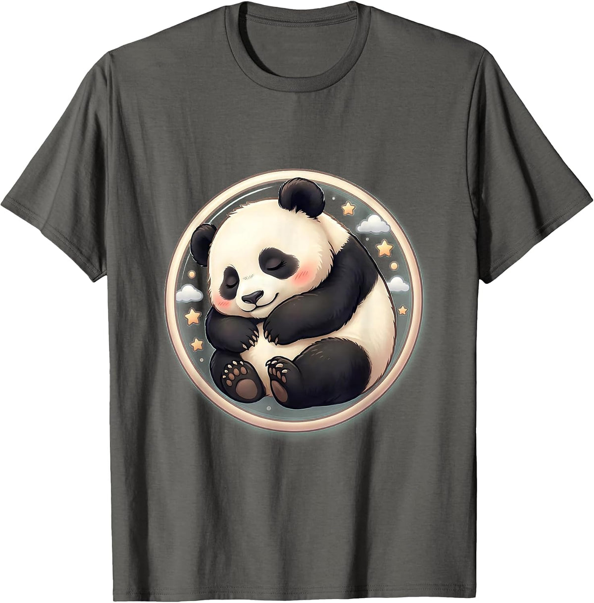 Sleeping Panda Cub Curled Up Cute Wildlife Art T-Shirt - Asphalt Grey