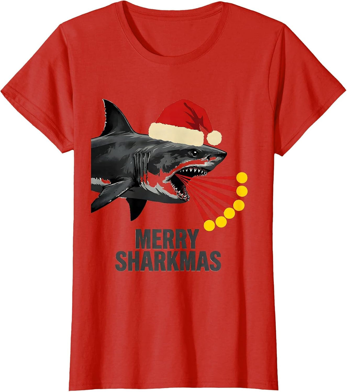 Merry Sharkmas! Funny Shark Lover Christmas Lights Novelty T-Shirt - Red