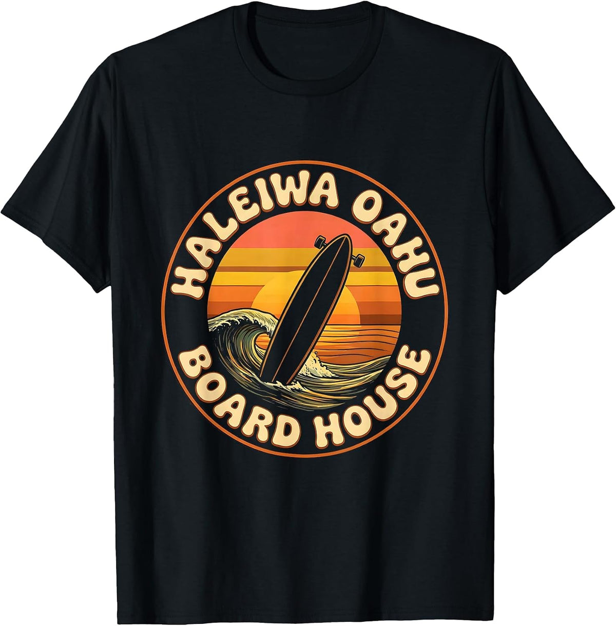 Men's Haleiwa Oahu Board House Retro Vintage Surf Beach Souvenir T-Shirt - Black