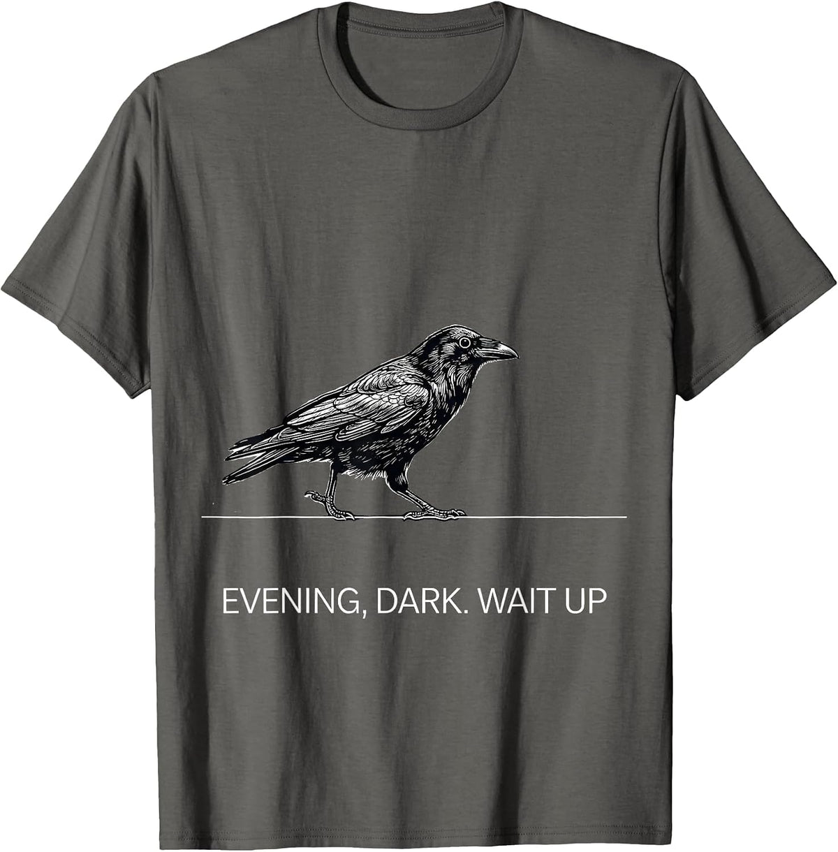 Men's Evening, Dark. Wait Up Dark Humor Crow Lover Gothic Bird T-Shirt - Asphalt Grey