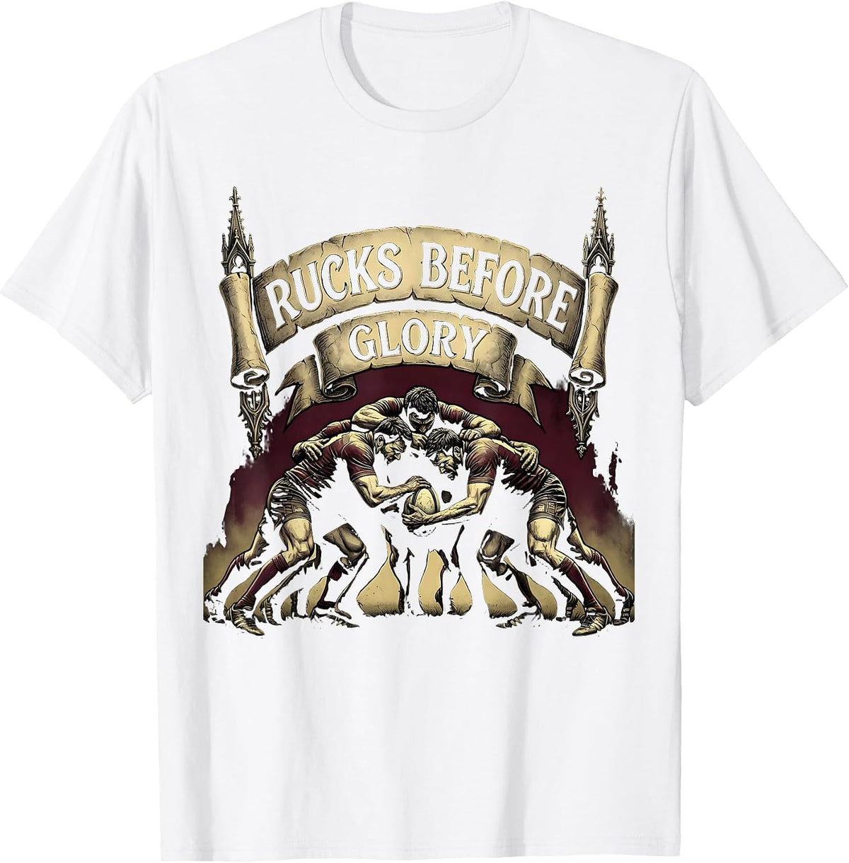 Men's Rucks Before Glory Rugby Graphic Design T-Shirt - White