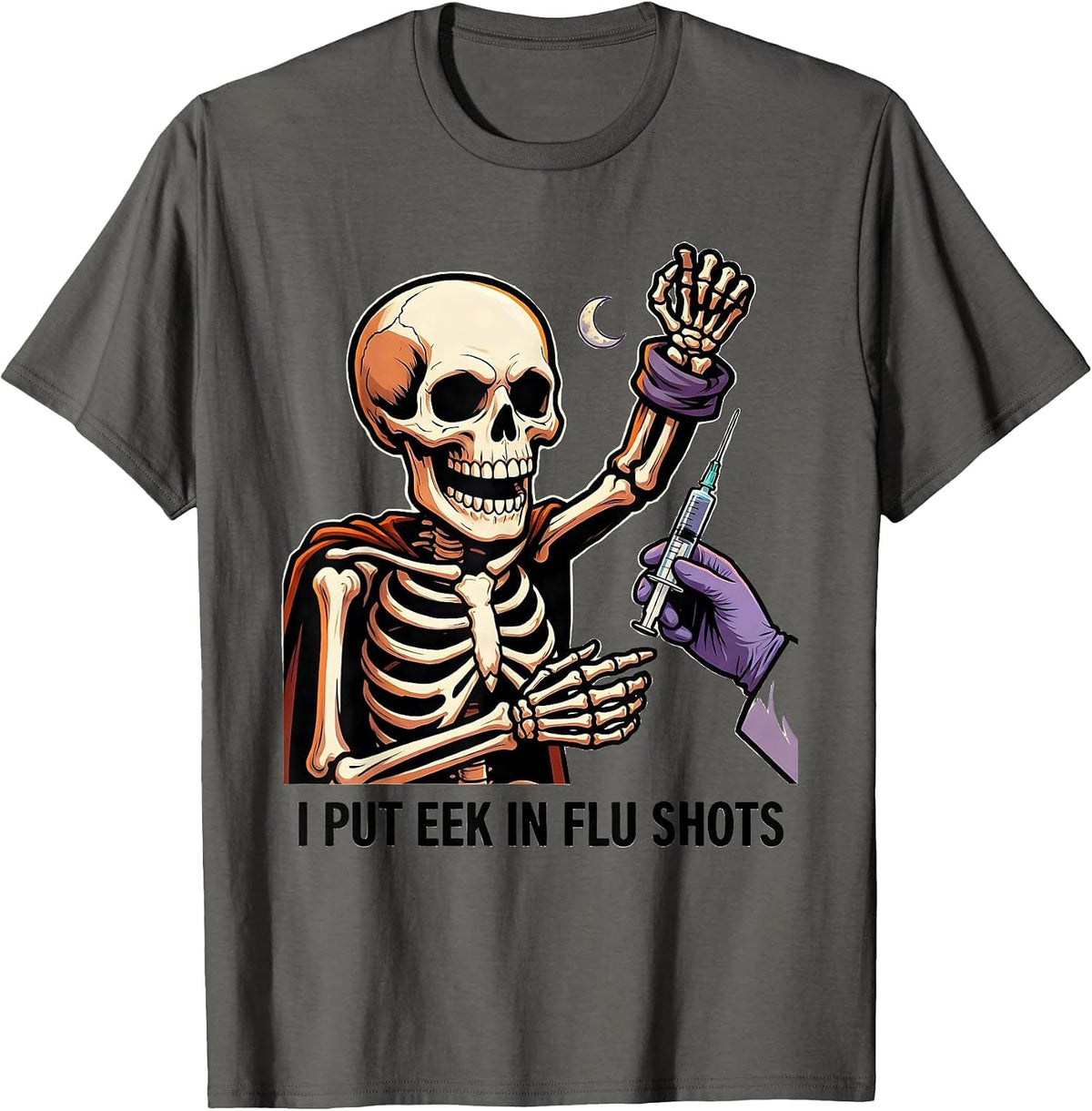 Men's I Put Eek In Flu Shots Funny Halloween Nurse Ghost Flu Shot T-Shirt - Asphalt Grey