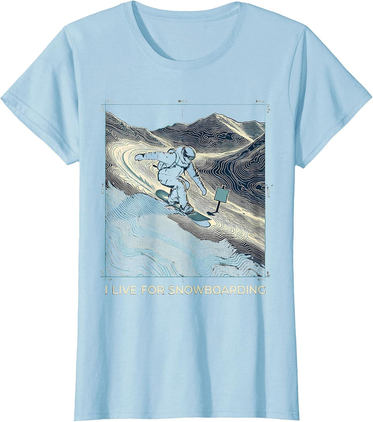 I Live For Snowboarding Topographic Contour Snowboarder Gift T-Shirt - Baby Blue