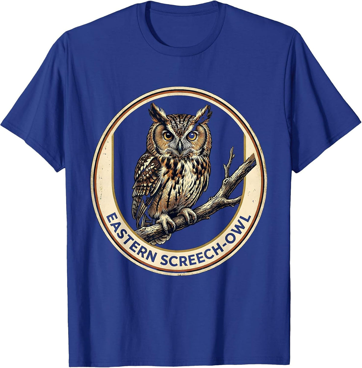 Men's Eastern Screech-Owl Vintage Nature Owl Lover Birdwatcher T-Shirt - Royal Blue