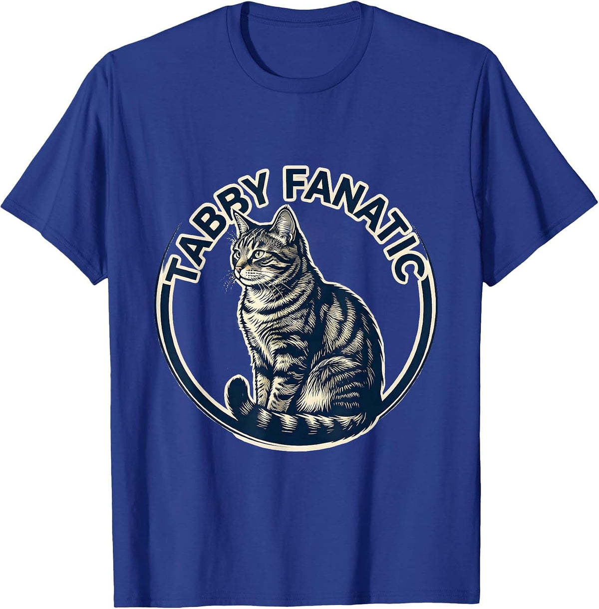 Tabby Fanatic Minimalist Badge Patch Line Art Cat Lover T-Shirt - Royal Blue