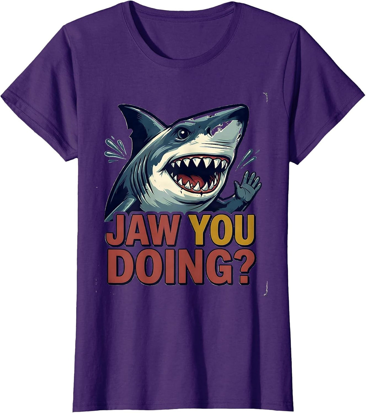 Women's Jaw You Doing? Vintage Funny Shark Lover Ocean Animal Humor T-Shirt - Purple