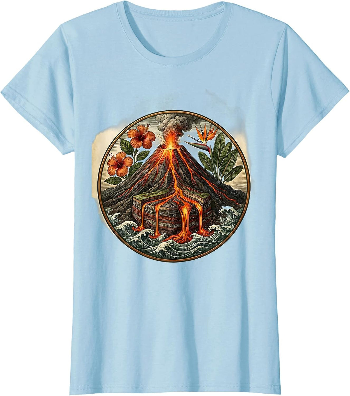 Hawaiian Erupting Volcano Lava Flow Graphic T-Shirt - Baby Blue