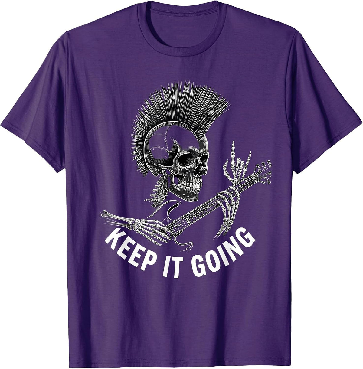 Keep It Going Punk Rock Skeleton Skull Guitar Halloween T-Shirt - Purple