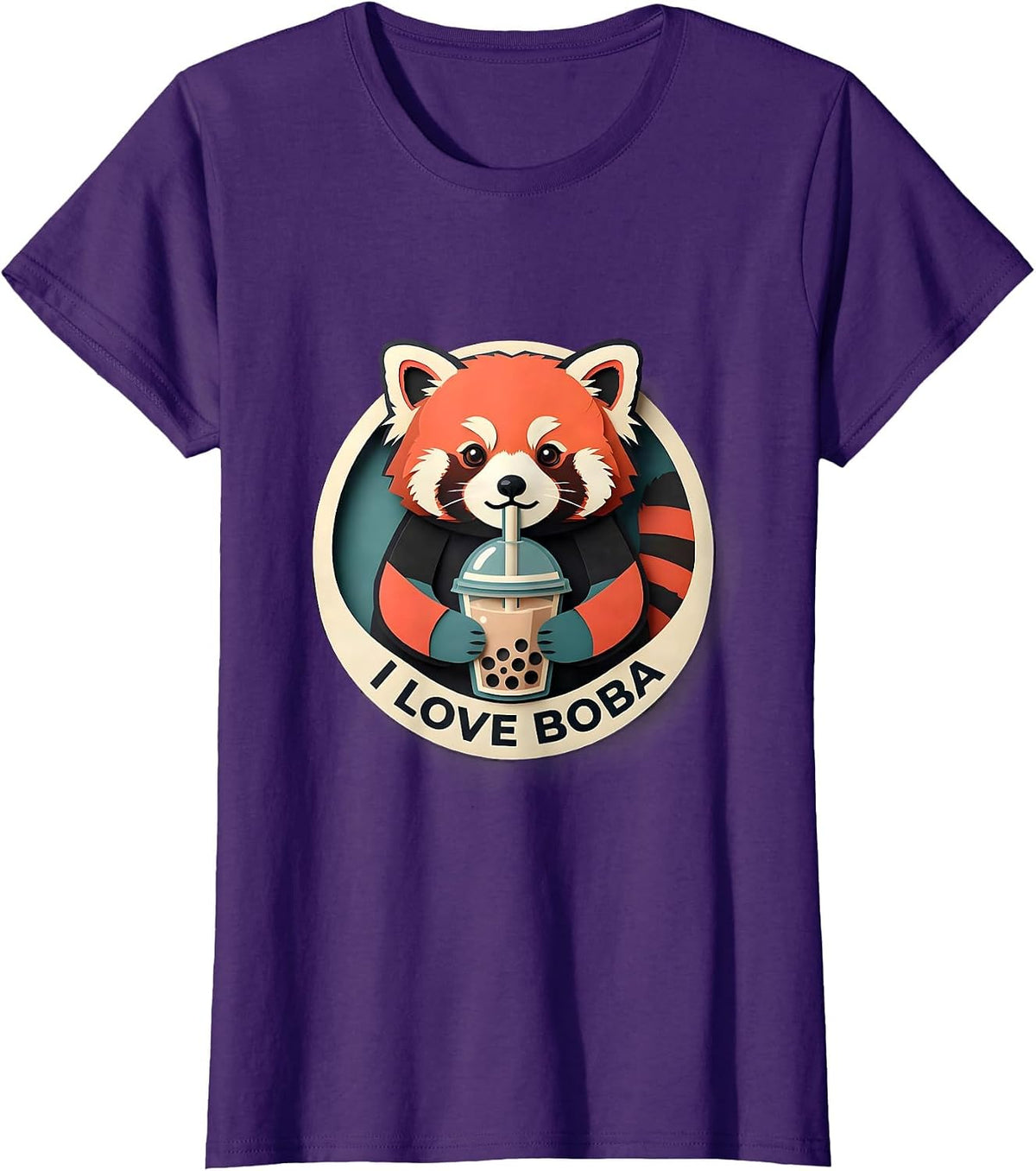 Women's I Love Boba Cute Kawaii Panda Anime Bubble Tea Boba Lover T-Shirt - Purple