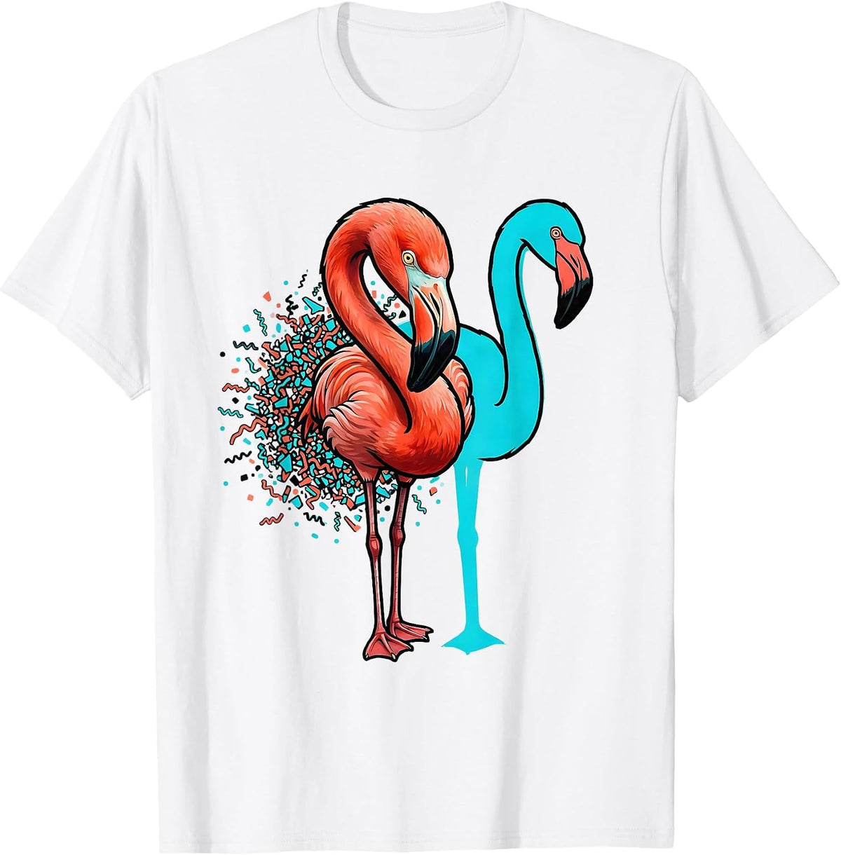 Men's Pink Flamingo Hook Gesture Memphis Postmodern Bird Lover T-Shirt - White