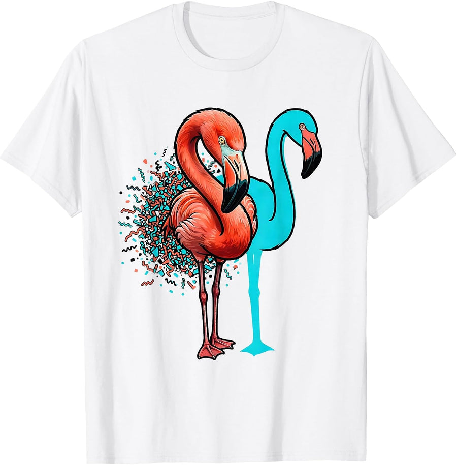 Men's Pink Flamingo Hook Gesture Memphis Postmodern Bird Lover T-Shirt - White