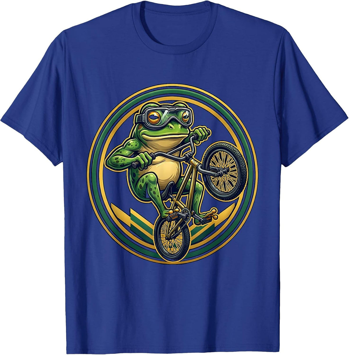 Frog On A Bike Wheelie Goggle Cycling Tee T-Shirt - Royal Blue