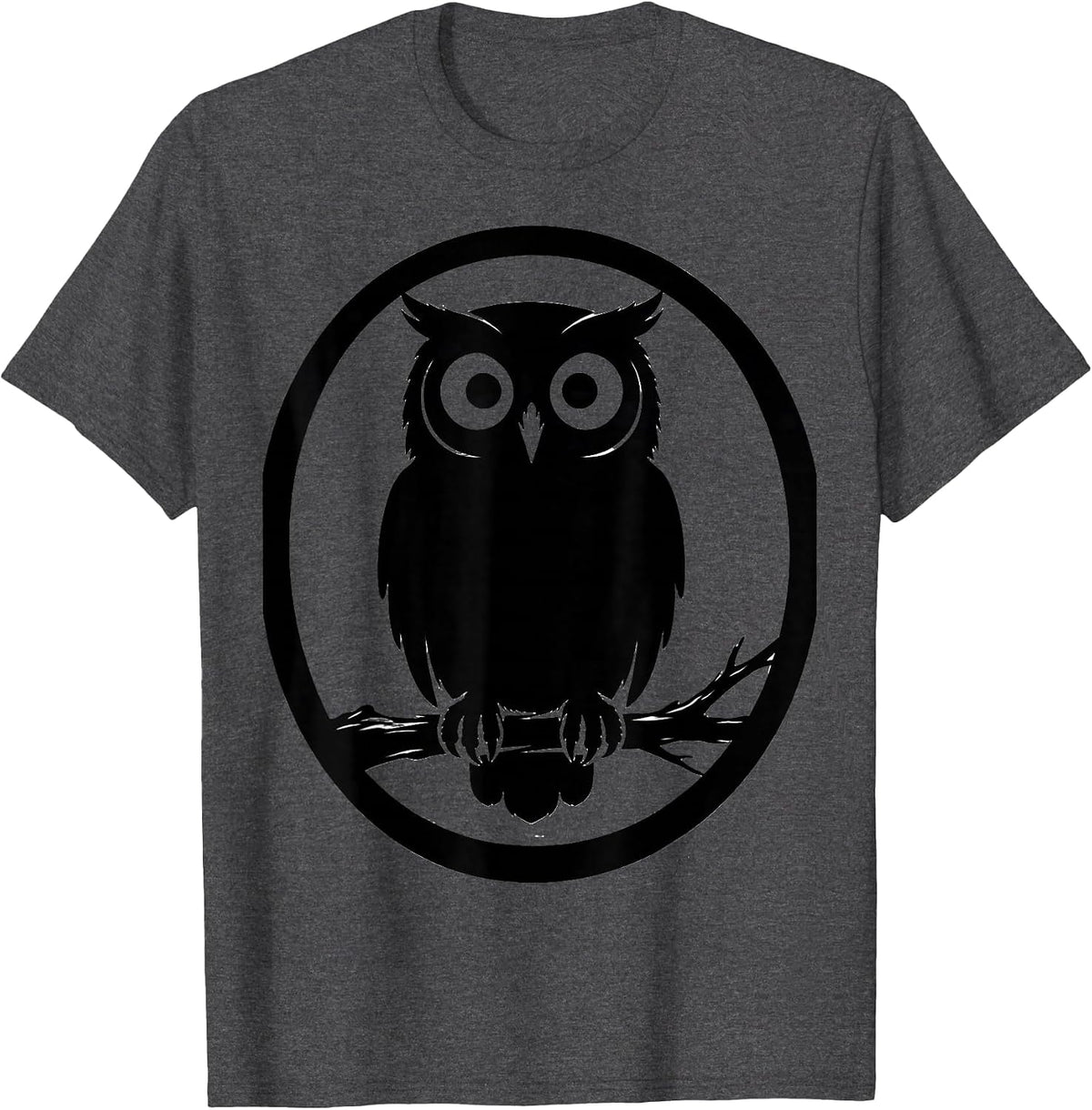 Wise Owl on Branch Wide Eyes Nature Illustration T-Shirt - Dark Heather Grey