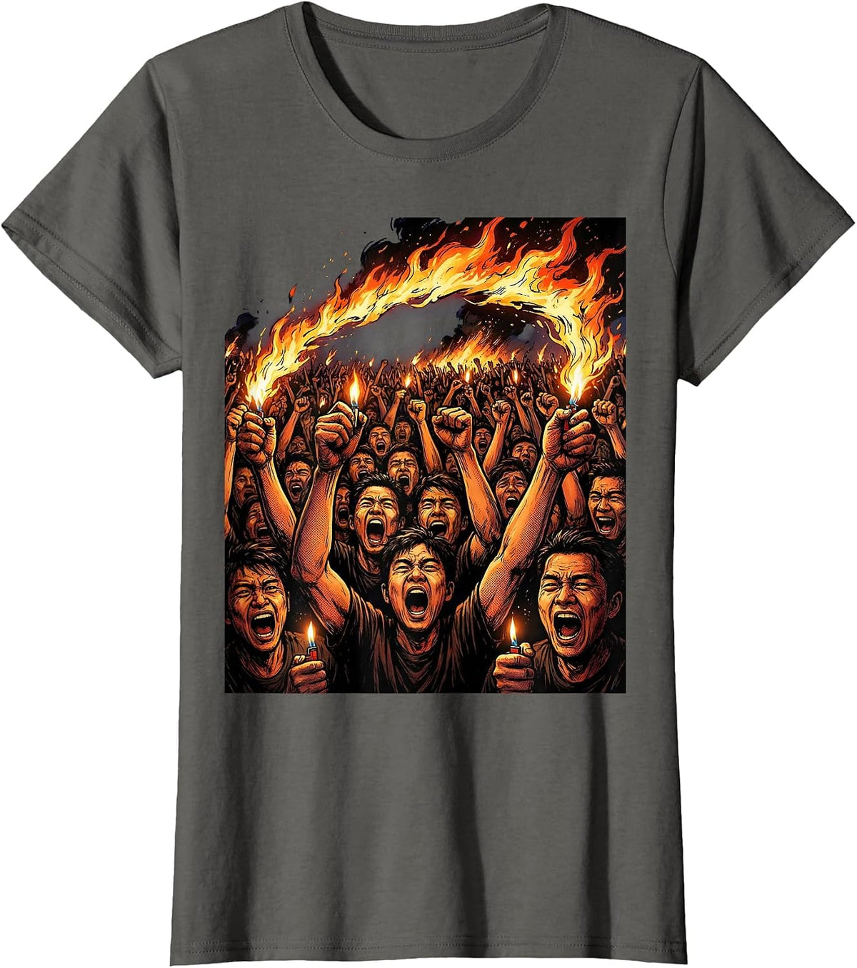 Women's 80s Rock Concert Crowd Lighters Raised in Darkness T-Shirt - Asphalt Grey